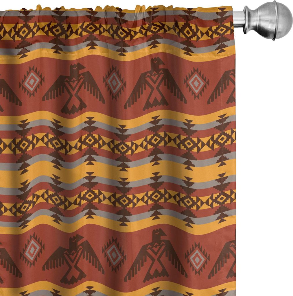 ABAKUHAUS Stammes Vorhänge, Gardinen, Indigene Stammesart Künstlerische Eagles Traditionelle Elemente, 2 Stück 75 x 225 cm, Zimt Marigold Grau