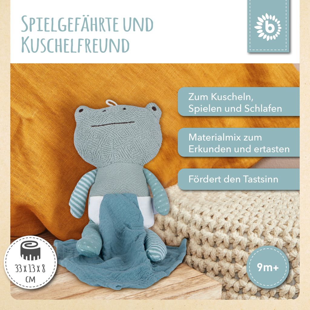 Bieco Frosch Kuscheltier mit Schmusetuch | 30 cm | Frosch Plüschtier | Baby Kuscheltier Mädchen & Junge | Kuscheltier Baby | Stuffed Animal | Fro...