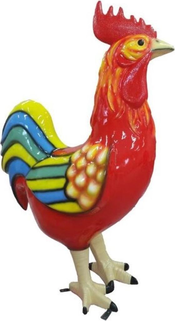 Casa Padrino Gartendekofigur Hahn Rot / Mehrfarbig H. 180 cm - Riesige wetterbeständige Deko Skulptur - Garten Deko Skulptur - Deko Tierfigur