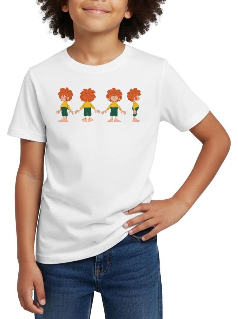 Spreadshirt Pumuckl Aus Verschiedenen Blickwinkeln Kinder T-Shirt, 110/116 (5-6 Jahre), Weiß