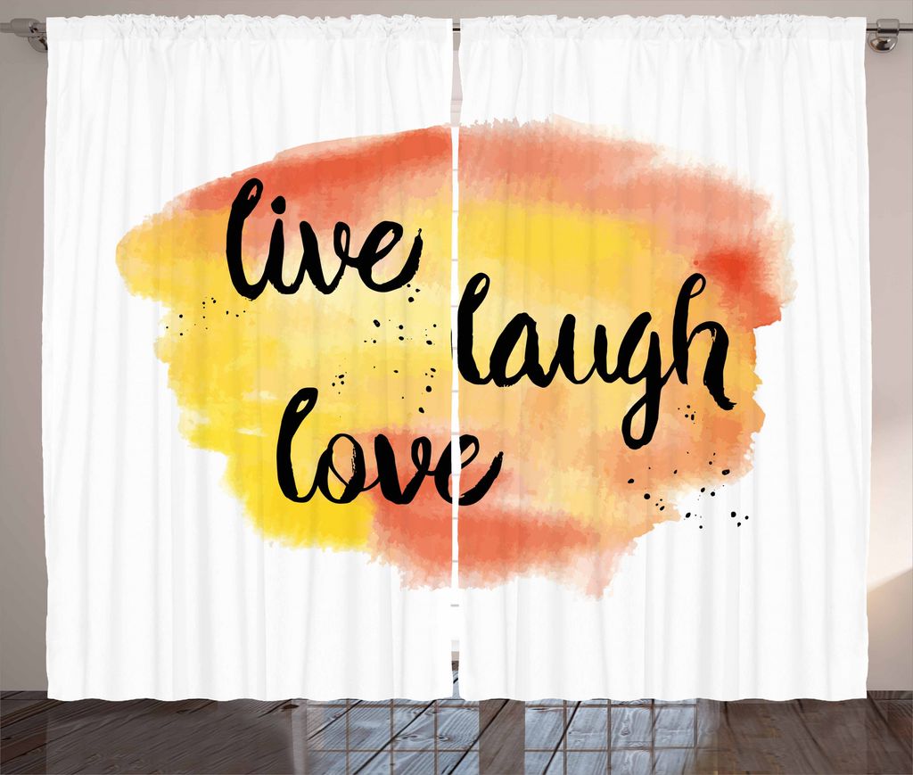 ABAKUHAUS Lebe Lache Liebe Rustikaler Vorhang, Weiches Aquarell, Wohnzimmer Universalband Gardinen mit Schlaufen und Haken, 280 x 225 cm, Gelb Schw...