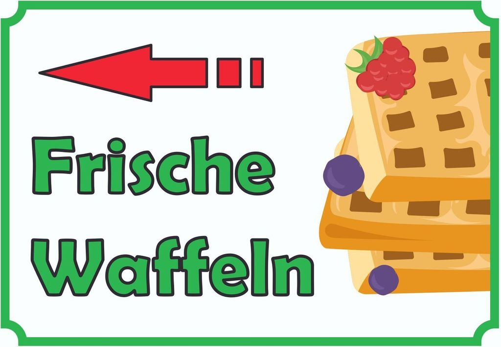Frische Waffeln Schild mit Pfeil links A0 Rückseite selbstklebend