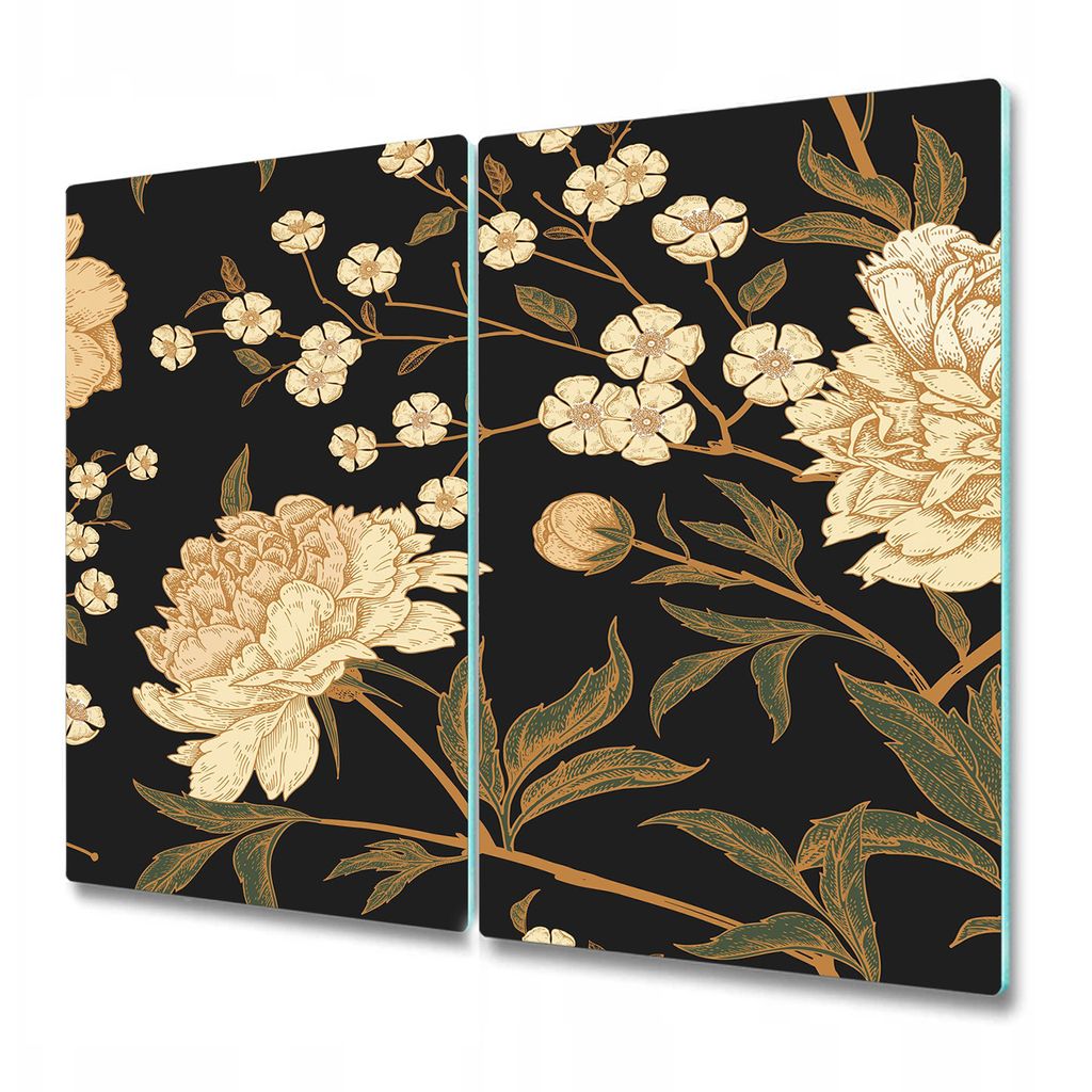 Küche Teller - Schneidebrett Glas - Herd Abdeckung -White Peony