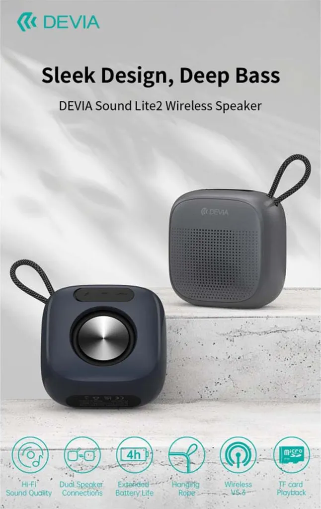 Enceinte Nomade Bluetooth Bleue Devia Sound Lite2 pour Musique et Appels - 4