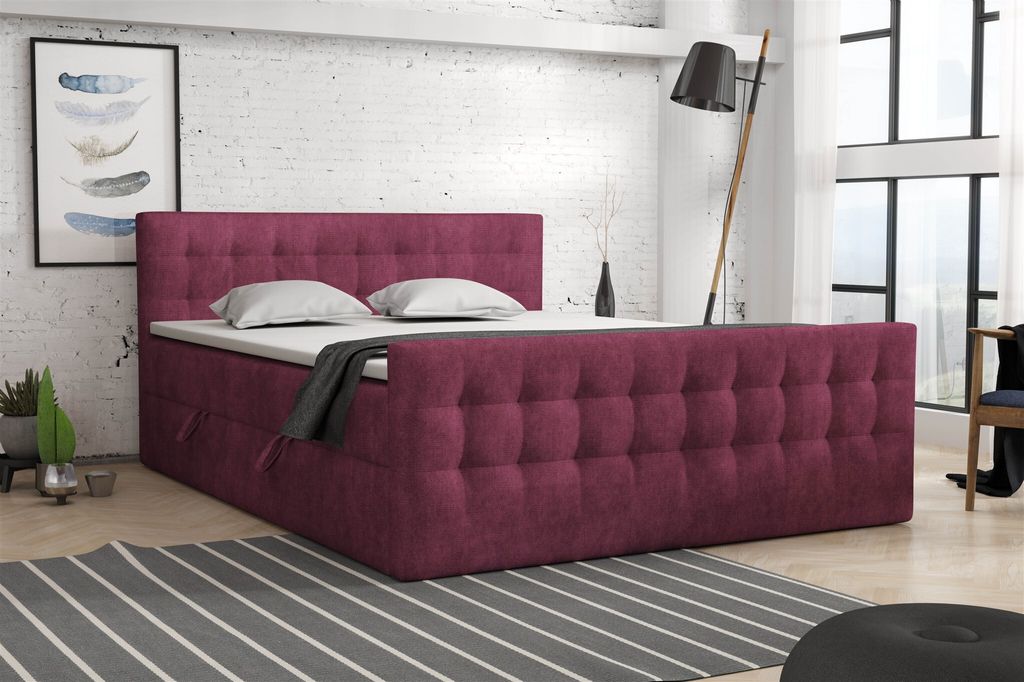 Boxspringbett Schlafzimmerbett ANKER Deluxe 200x200cm Perfect Harmony Bordeaux