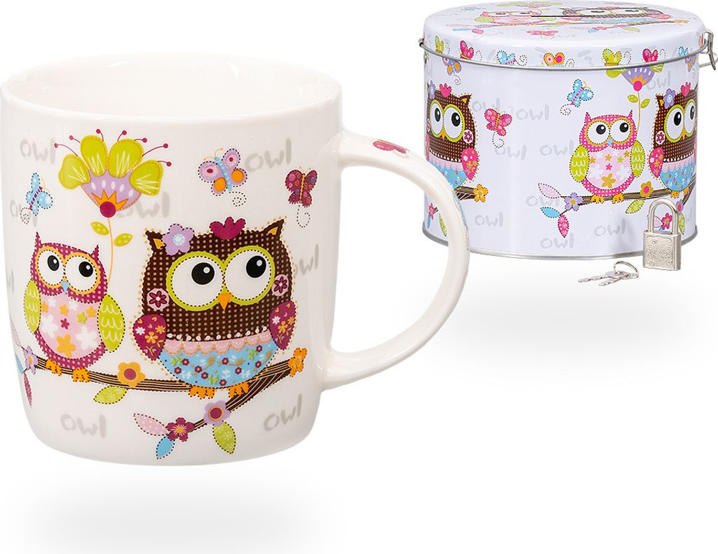 tea4chill Teetasse / Kaffeetasse / Teebecher/ Tasse Tulia 250ml aus Porzellan in Geschenkdose aus Metall, Eulenmotiv
