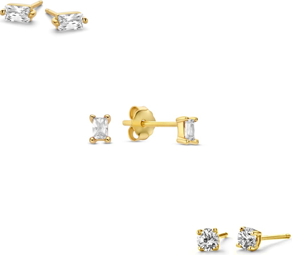 New Bling 9NB-SET038 Silber-Ohrknopf-Set - 3 Paar - Earparty - Ohrringe - Zirkonia - 3-3.5-5mm - Silber - Vergoldet (Vergoldet/Gold auf Silber)