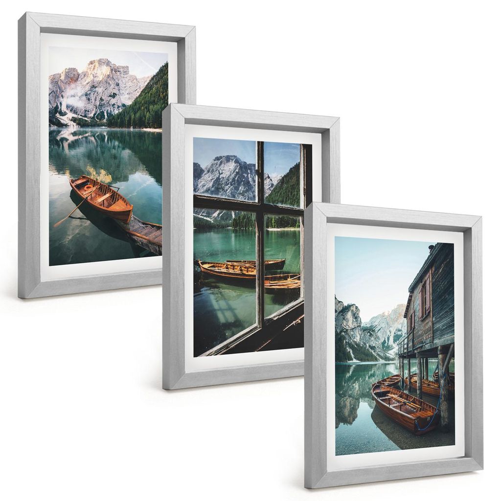 Bilder Set 3-teilig im silbergerahmten Rahmen – Wandbilder 3 Stück – gerahmte Poster für Wohnzimmer, Schlafzimmer und Flur – 20x30 cm – B...