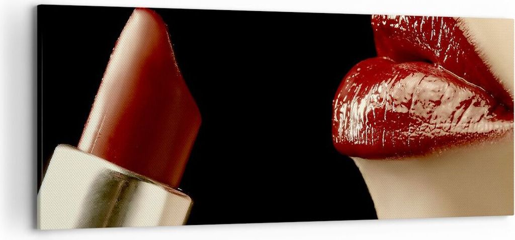 Bild auf Leinwand - Leinwandbild - Frau rote Lippen Lippenstift Gesicht - 120x50cm - Wand Bild - Wanddeko - Leinwanddruck - Bilder - Kunstdruck - L...