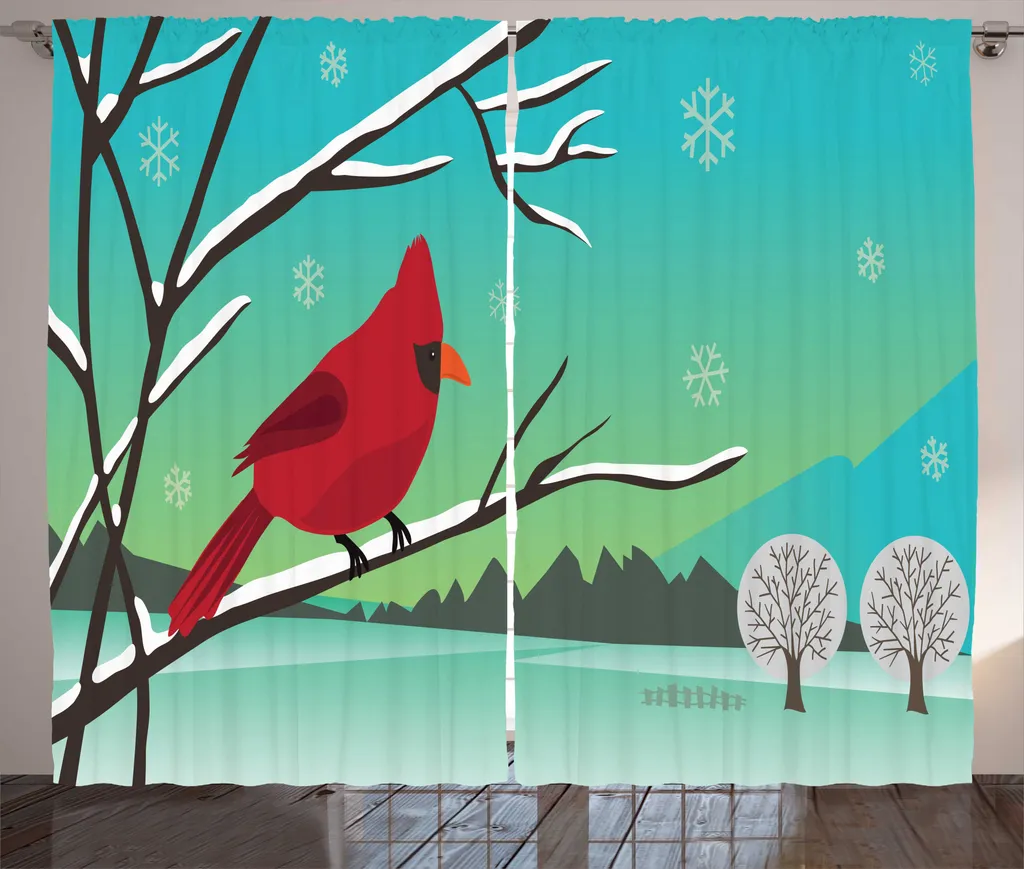 ABAKUHAUS Nature Scene Rideau à Ruban Froncé Oiseau Enneigé 280x225 cm