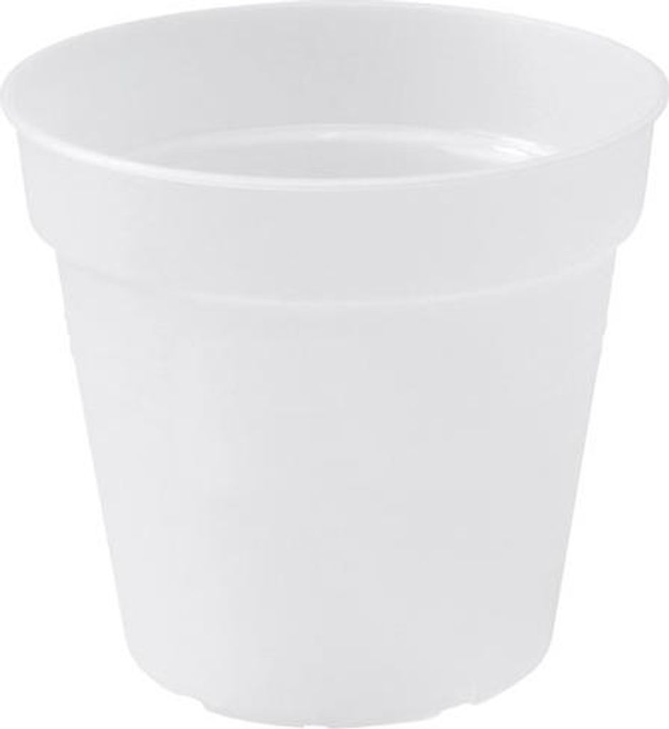 A plain white plastic pot for orchids.