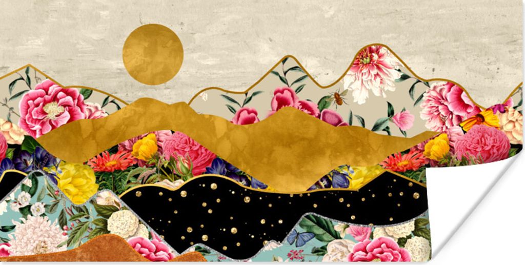 MuchoWow Poster Gold - Blumen - Druck - Abstrakt - Landschaft - Muster 120x60 cm - Bild