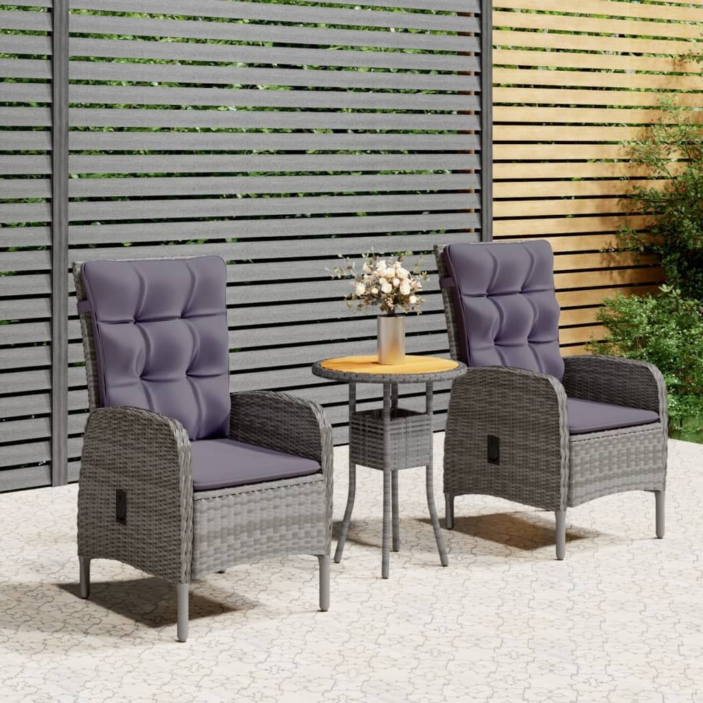 "Rabatt" 3-tlg. Garten-Bistro-Set - mit tishe & Stuhl - Poly Rattan Grau - Lounge-Dining set CC2572