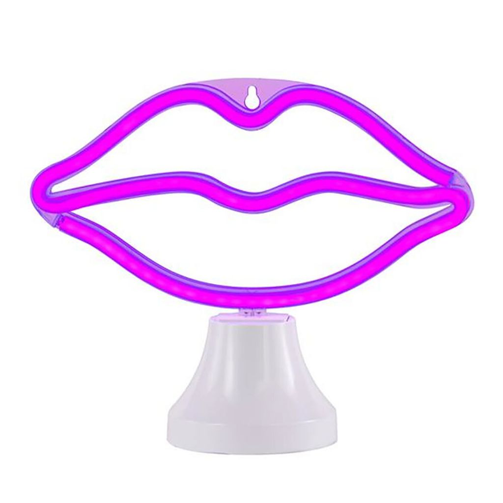 2er Set LED Tischleuchte, Silikon, Kussmund, pink, USB, L 45 cm
