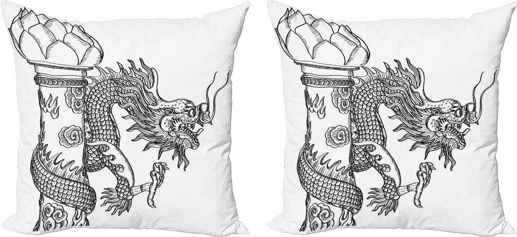 ABAKUHAUS Drachen Kissenbezug Set (2Stück), Chinesische Art Sacred Creature Statue Skizze mittelalterliche Monster Fantasy Tattoo Bild, 50 x 50 cm...