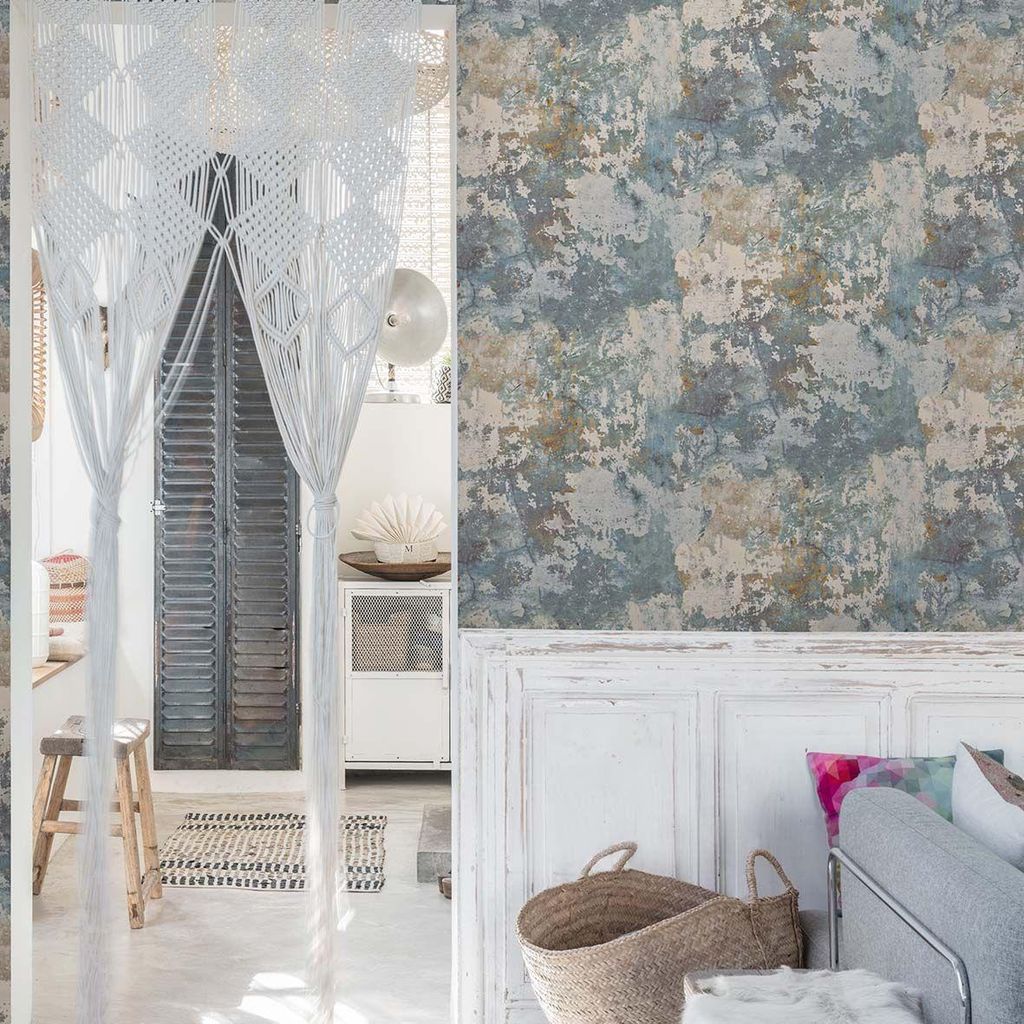 DUTCH WALLCOVERINGS Tapete Beton-Optik Grau und Grün Produktbild 