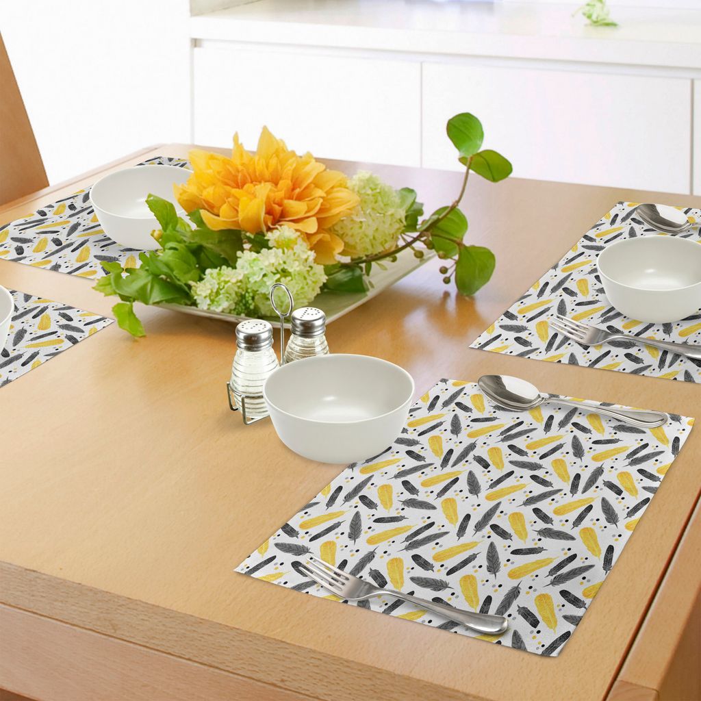 ABAKUHAUS Feder Platzmatten, Böhmische exotische Gefieder mit Aquarell Flecken Pastell Print, Tiscjdeco aus Farbfesten Stoff für das Esszimmer un...