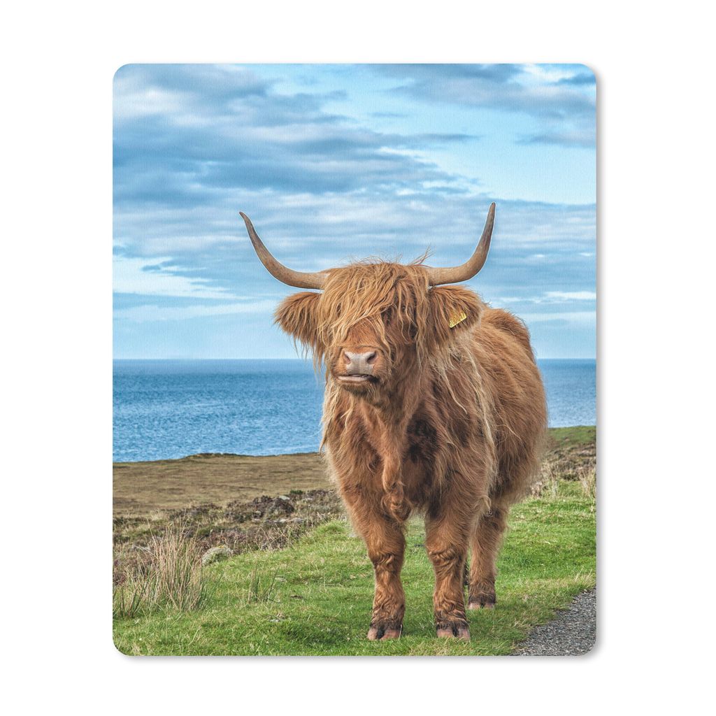 MuchoWow Mauspad Mousepad Schottischer Highlander - Wasser - Hörner 19x23 cm - Mousepads - Maus Mat - Pad - Mausunterlage - Mauspads - Spielen