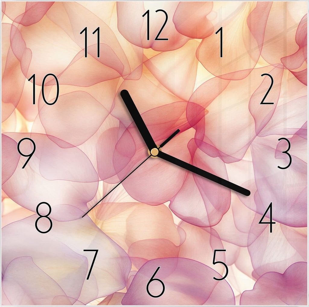 Wanduhr aus Glas mit Motiv Zarte Blütenblätter- 30 x 30 cm - inkl. Aufhängesystem