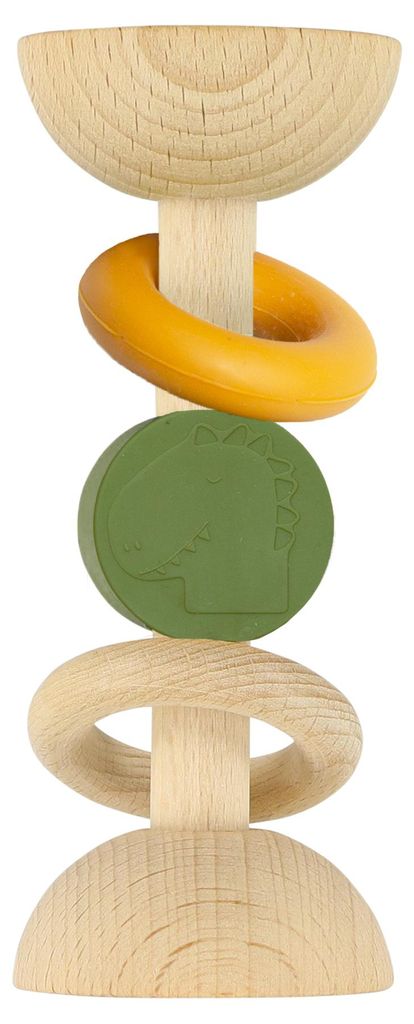 Trixie Holz Baby Rassel Spielzeug mit Silikonringen Mr. Dino
