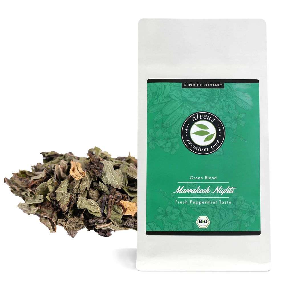 alveus Marrakesh Nights Organics Elements: Lose Teemischung mit grünem Tee (Gunpowder), Pfefferminze, grüne Minze, 100g Tüte