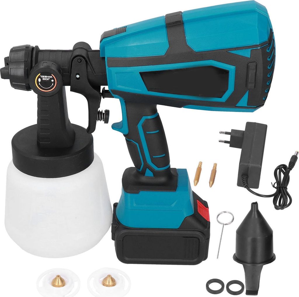 Schnurlose Farbspritzpistole Elektrisch 21V Lithium Akku Wiederaufladbar 1000ml EU Stecker 200?240V