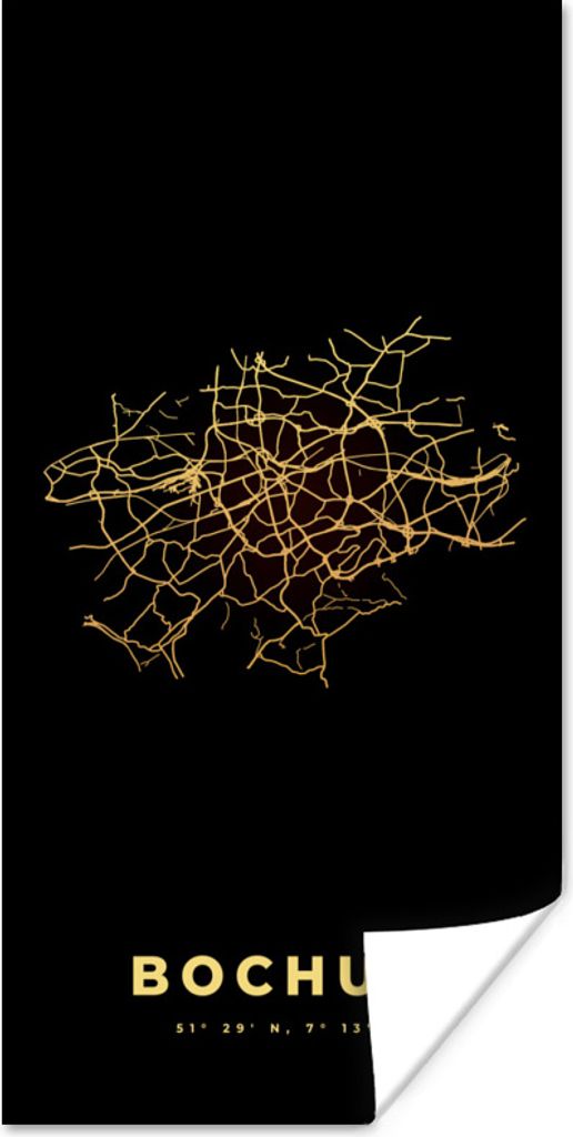 MuchoWow Poster Gold - Bochum - Karte - Stadtplan 40x80 cm - Dekoration