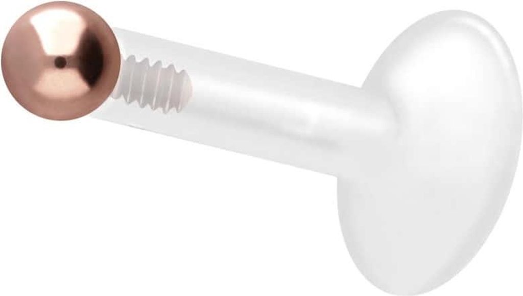 Ohrpiercing, Nasenpiercing PTFE Labret mit Innengewinde + Titan-Aufsatz KUGEL RoséGold Stablänge: 6mm + Stabstärke: 1,6mm + Kugelgröße: 2,5mm