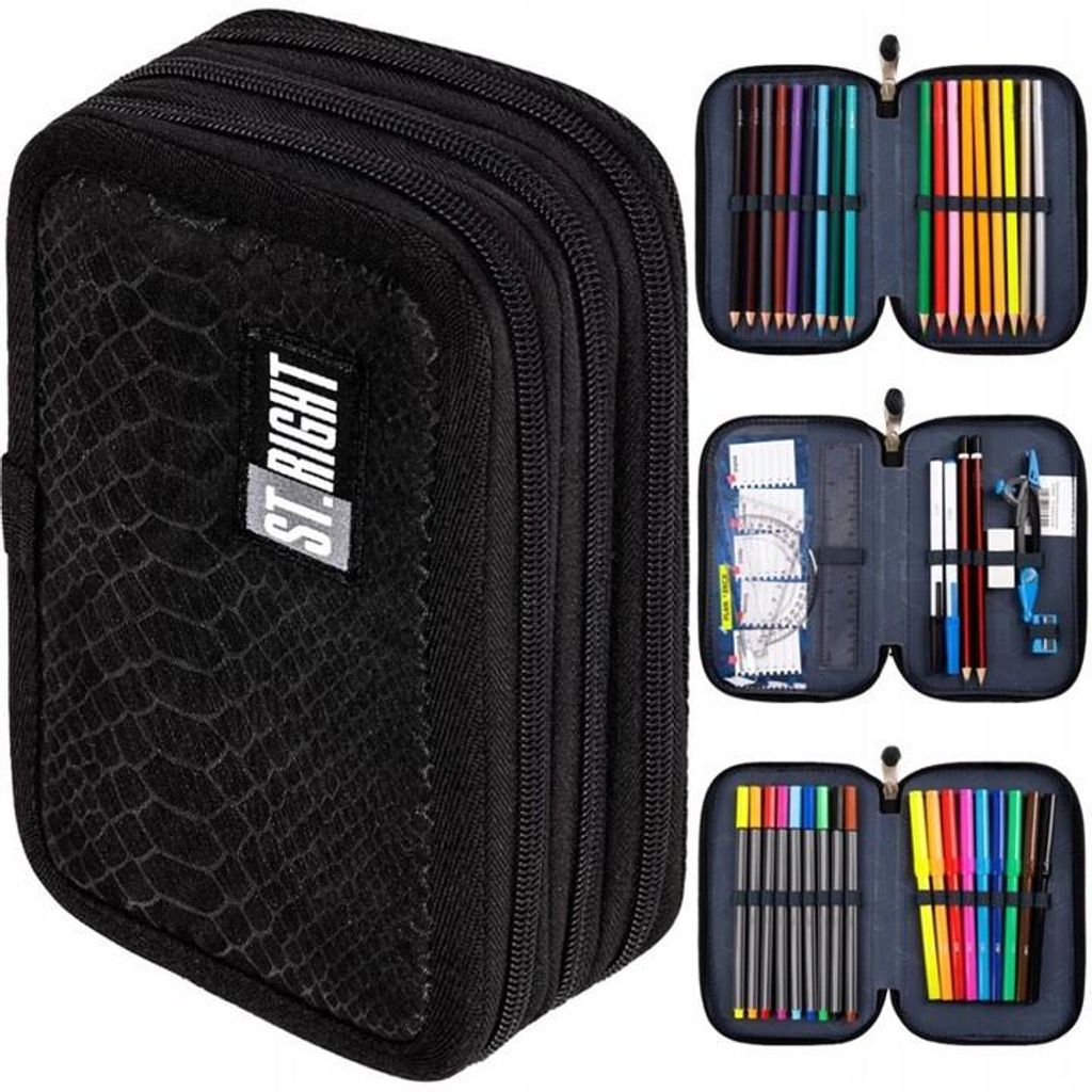 ST.RIGHT SNAKE SKIN Dreifaches Federmäppchen mit Zubehör Produktbild 