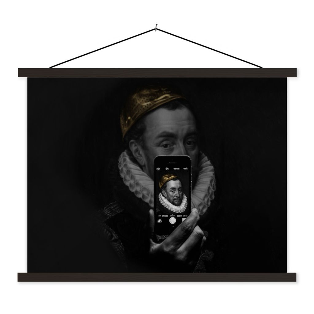 MuchoWow Textilposter Wilhelm von Oranien - Adriaen Thomasz - Selfie 120x90 cm mit schwarzem Rahmen - Aufhänger für Poster