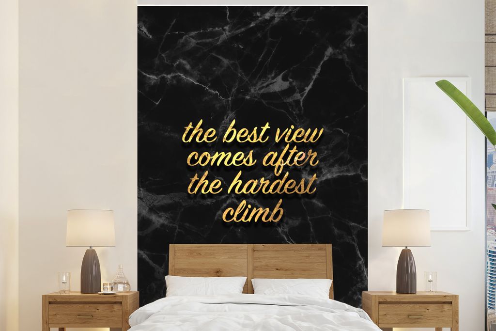 MuchoWow Fototapete für Wohnzimmer oder Schlafzimmer Wandtapete Vinyl Motivtapete Zitate - Sprichwörter - Gold - Marmor - 180x280 cm - Wallpaper