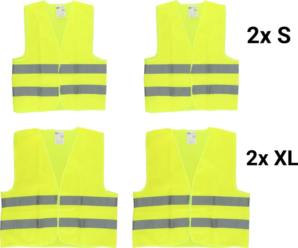 Kit 4 Gilet Alta Visibilità Carpoint: 2 Taglie S + 2 XL Omologati
