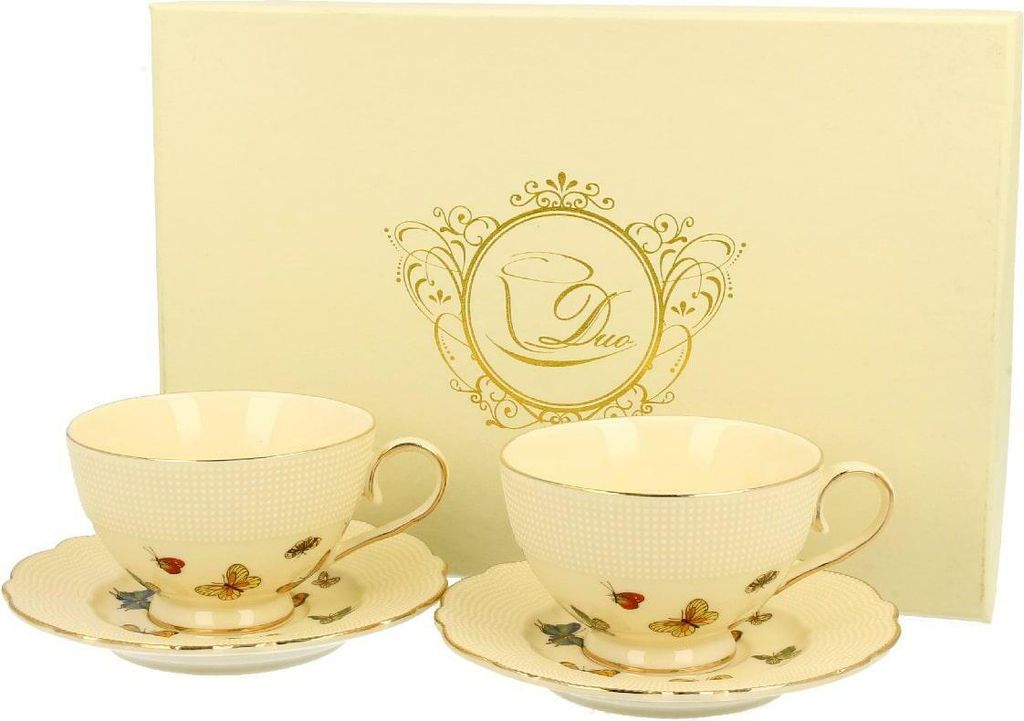 DUO ECRU 2er-Set Espressotassen 125 ml mit Untertassen, New Bone China Porzellan