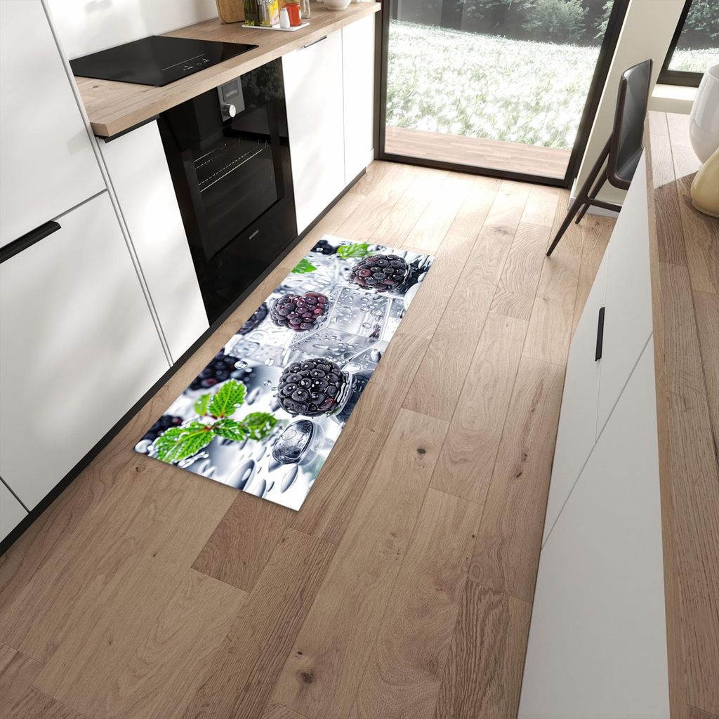 Küchenteppich 60x150cm rutschfest & abwischbar PVC Läufer - Brombeeren Eiskalt