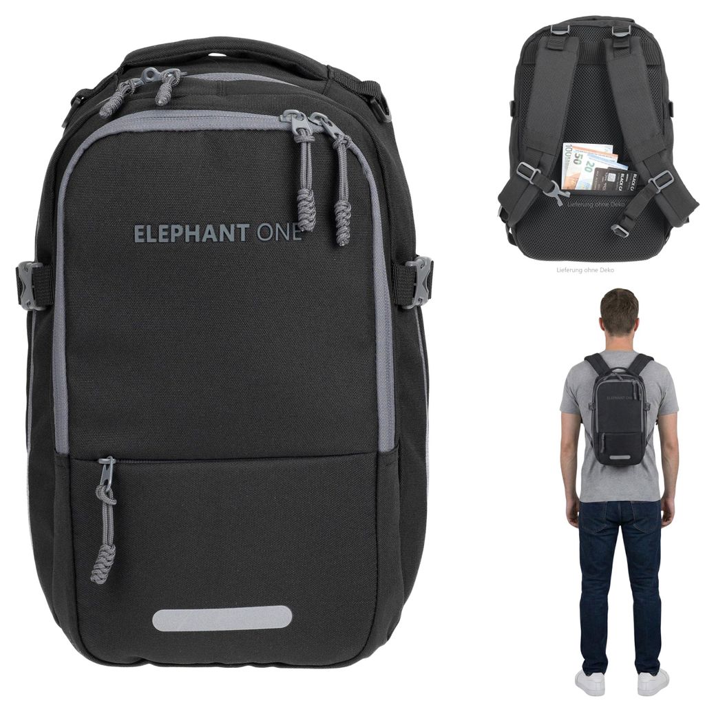 Rucksack Handgepäck klein Flugzeug Reiserucksack Herren Laptoprucksack Ryanair Wizz 40x25x20 cm Travel Elephant Fly small ECO 13131 Schwarz Grau +...