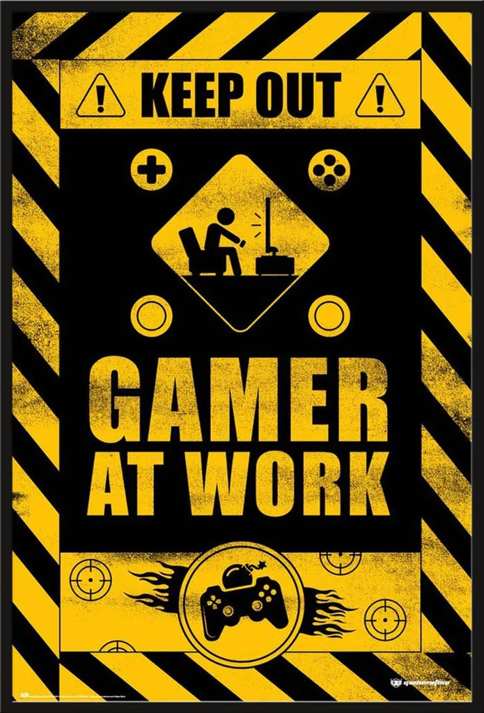Déco murale Gameration Gamer at Work, cadre noir et vitre acrylique 61x91