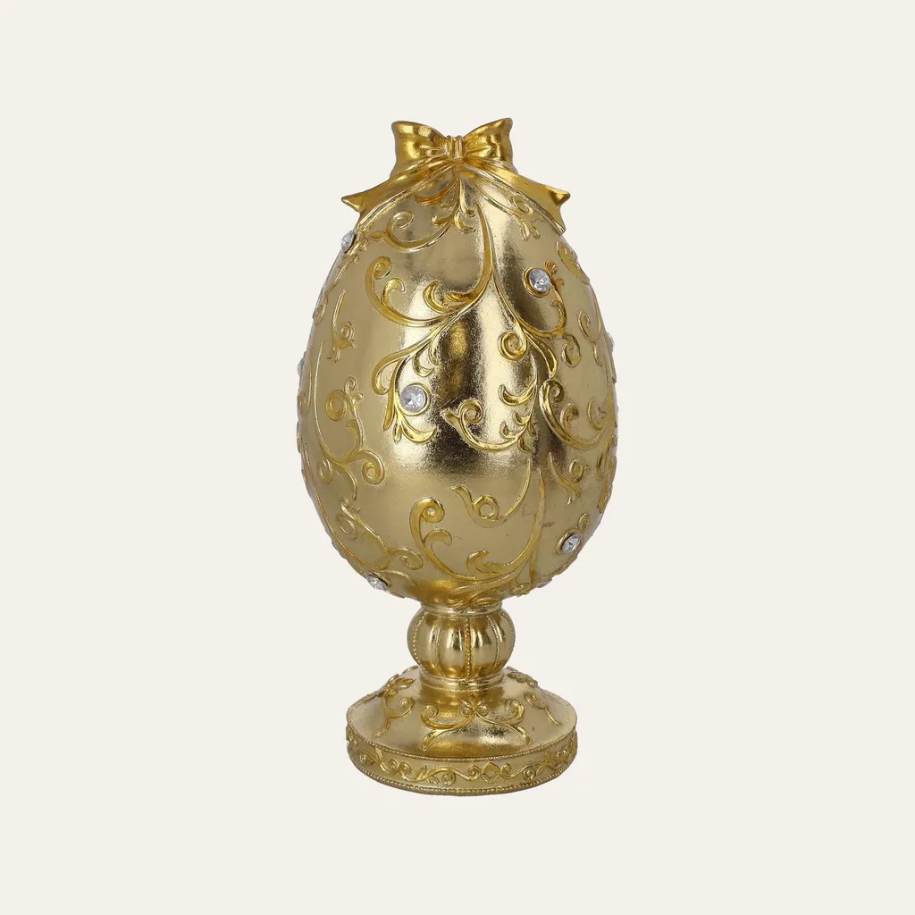 Sculpture Œuf en Résine Dorée 18cm Artistique Haute Qualité Durable