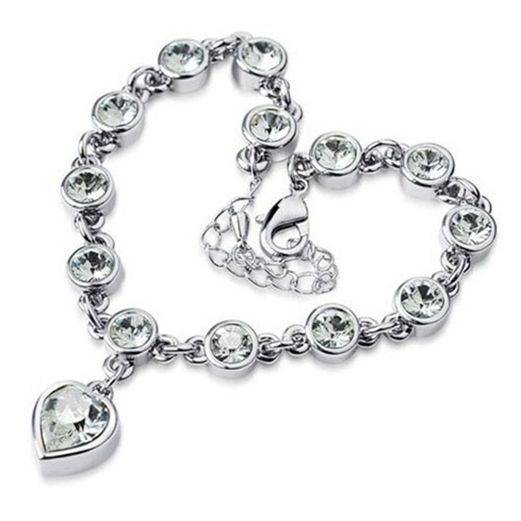 Armband Herzform Strass Design Legierung Damen Kettenarmbänder für den täglichen Gebrauch-Silber Weiss