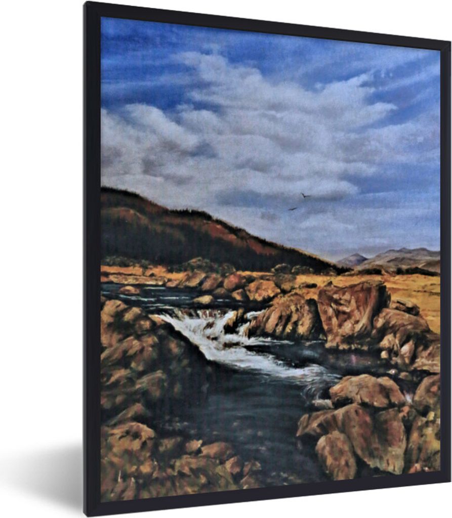 MuchoWow Gerahmtes Poster Ölgemälde Fluss 30x40 cm - Poster mit Schwarzem Bilderrahmen Wandposter Rahmen Foto Bilder - Wanddeko - Kunstdrucke