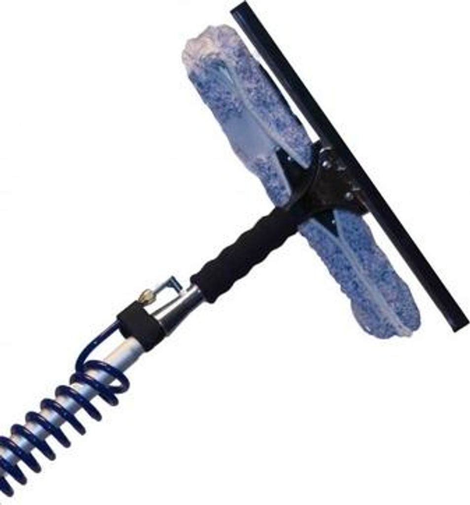 D&L Profi Fensterreinigungsset: Teleskopstange, 5-seitige Bürste, Spiral & Seifenspender, Wasser-permeabler Waschbezug 40 cm, 1 L Glasreiniger