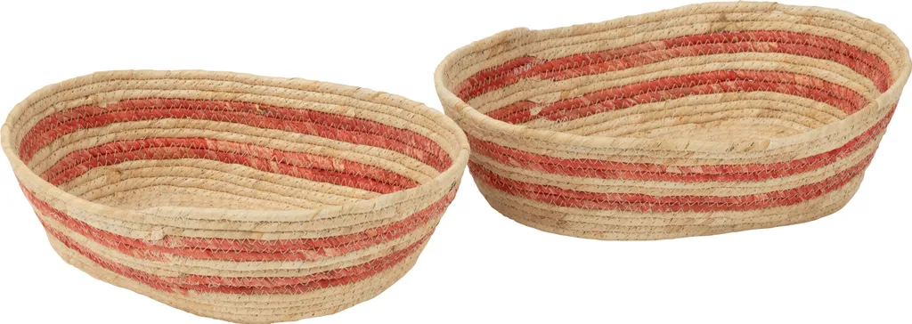 Lot de 2 Paniers de Rangement en Maïs Tressé Lignes Rouge et Naturel