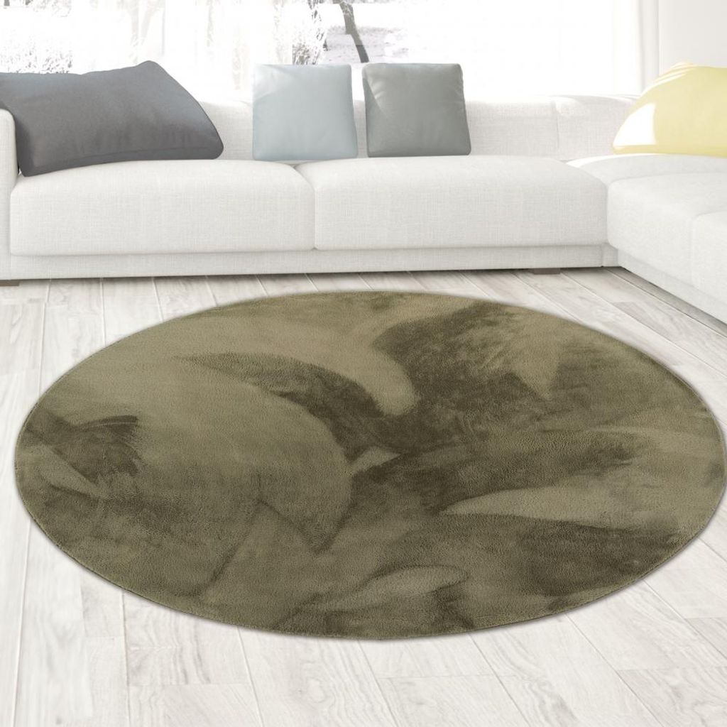 Teppich grün Hasenfell-Optik elegant weich mit feinem Schimmer modern Größe - 140 cm Rund