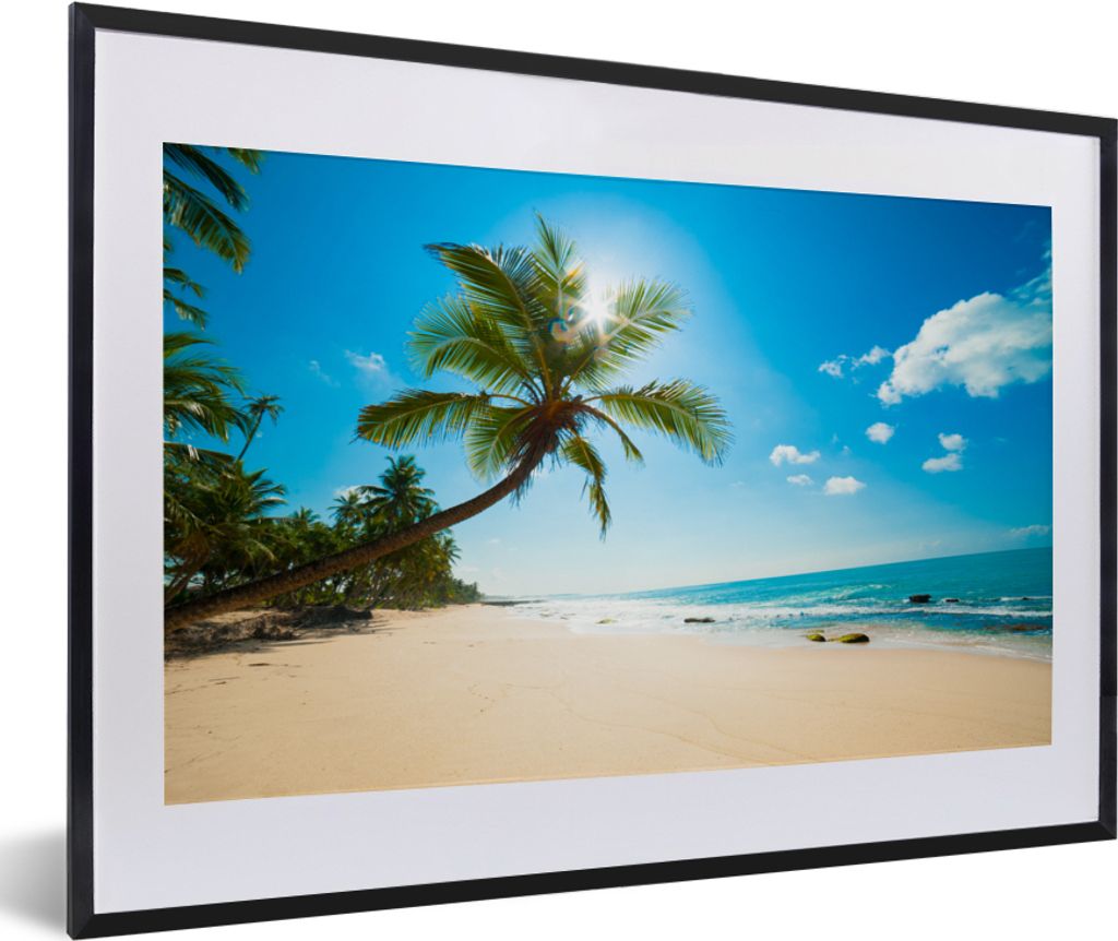 MuchoWow MuchoWow Gerahmtes Poster Strand - Meer - Sonne - Palme 60x40 cm - Poster mit zchwarzem Bilderrahmen - Schlafzimmer - Plakat in Rahmen...
