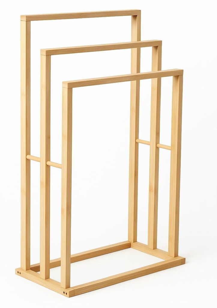 hausleben Handtuchhalter aus Bambus – 3 Handtuchstangen | Freistehender Handtuchständer 42x24x77 cm | Stilvoller Badezimmer-Organizer für Dusch