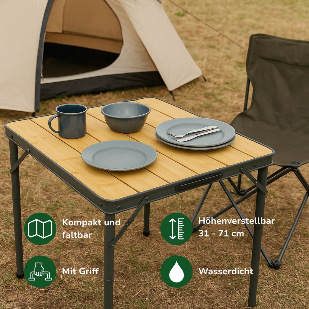 Bambus-Klapptisch fr Garten, Balkon oder Camping, leichter