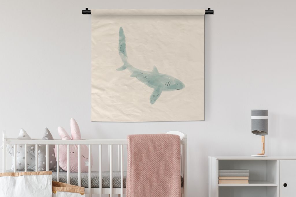 MuchoWow Wandteppich Wandbehang Fische - Tiere - Meer - Grau 90x90 cm Tapisserie Dekoration Wandtuch - Wandaufhänger
