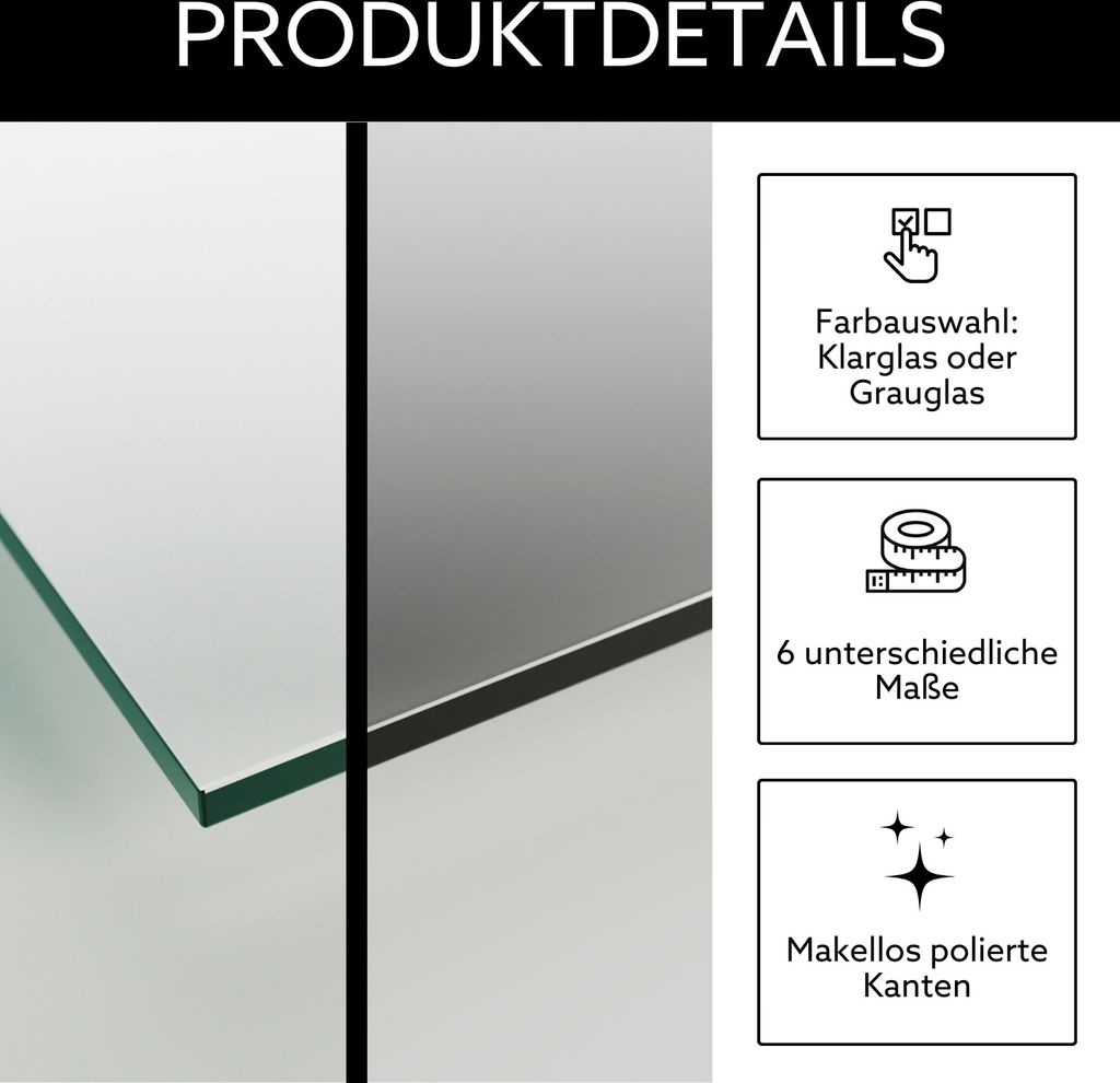Glasplatte Tisch 120x80 ESG Glas 6mm nach Maß GRAU - Produktbild 5