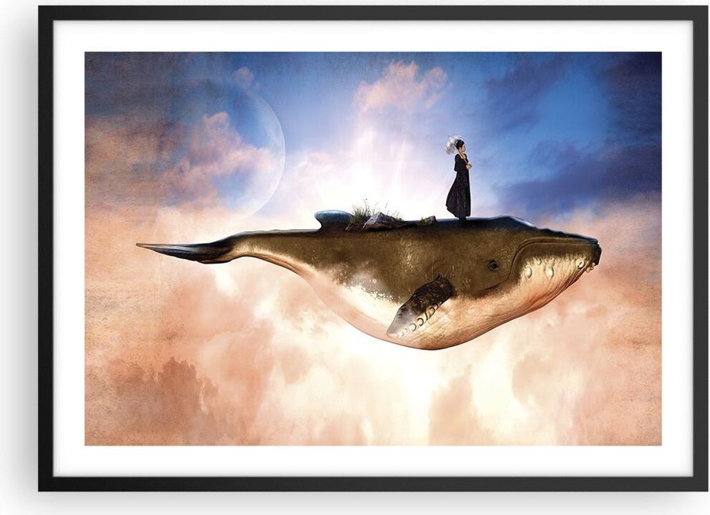 Gerahmtes Poster - Schwarzer Rahmen - Wal Frau Himmel - 70x50 cm - Wand Bild - Wanddeko - Wandbilder - Kunstposter - Wandposter - Bilderrahmen - Bi...