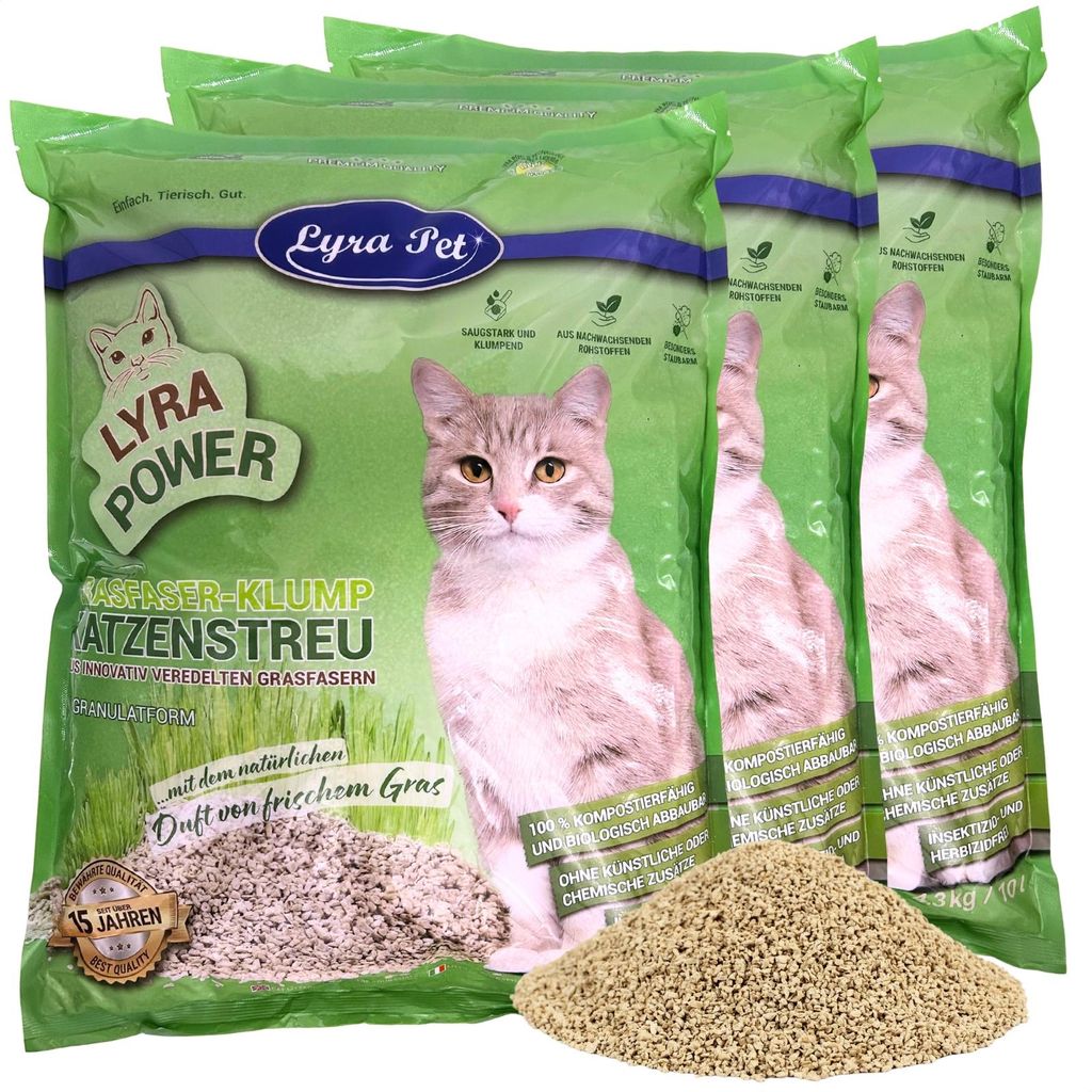 3 x 10 Liter Lyra Pet® Lyra Power Grasfaser Katzenstreu Produktbild 