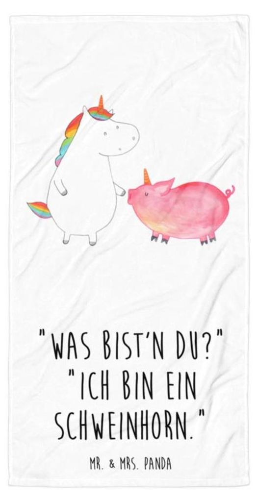Mr. & Mrs. Panda Badehandtuch Einhorn Schwein - Weiß - Geschenk, Handtuch, Duschhandtuch, Strandtuch, Einhörner, Duschtuch, Reisehandtuch, Strand...